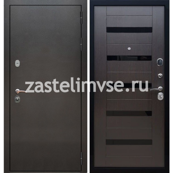 Дверь металлическая Люкс-2 (Люкс-1) антик серебро черная лакобель/венге 860мм